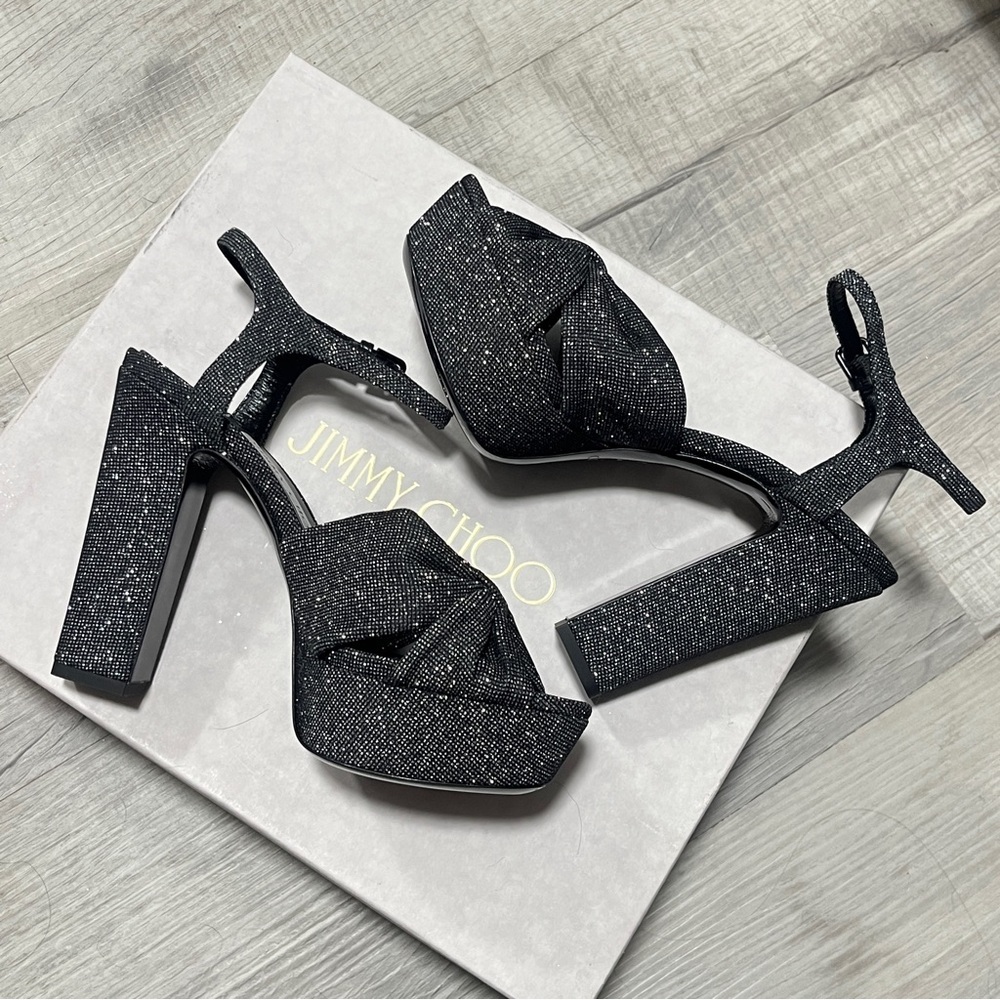 Jimmy Choo Elegant Heloise 120 Black High Heel Sandals - Picture 5 of 13
